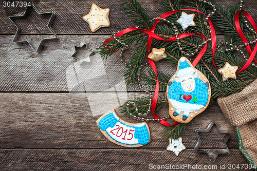 Image of New Year 2015 symbol sheep cookie and pastry