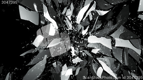 Image of Breaking and Destructed glass on black with motion blur