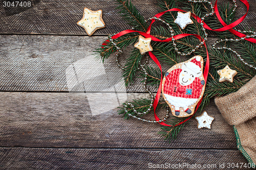 Image of New Year 2015 sheep cookie and pastry on wood