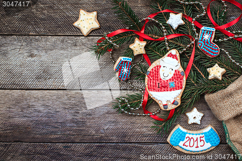 Image of New Year 2015 sheep cookie and pastry in rustic style