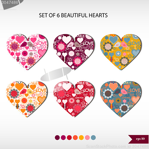 Image of Set of six beautiful hearts
