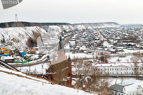 Image of Panin hillock. Down town of Tobolsk. Winter.Russia