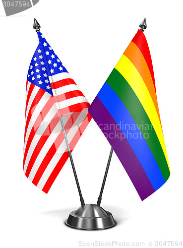 Image of USA and Rainbow Gay Pride - Miniature Flags.