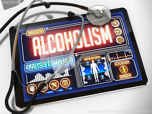 Image of Alcoholism on the Display of Medical Tablet.