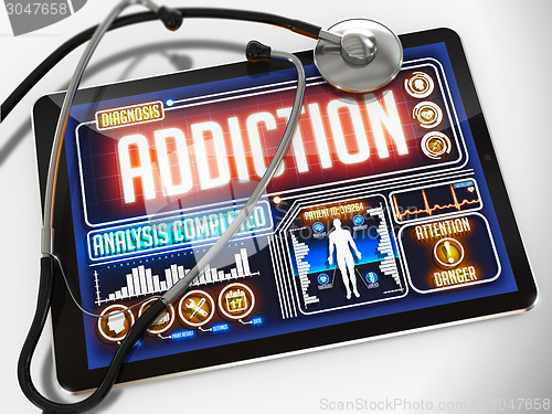 Image of Addiction on the Display of Medical Tablet.