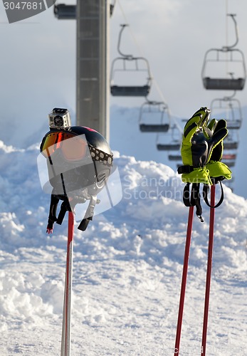 Image of Protective sports equipment on ski poles 