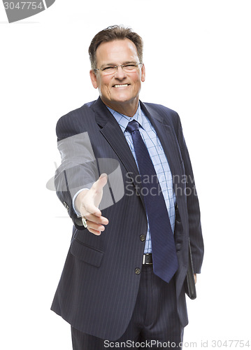 Image of Handsome Businessman Reaching For A Handshake on White