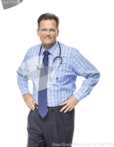 Image of Handsome Smiling Male Doctor with Stethoscope on White