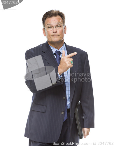 Image of Handsome Businessman Pointing to the Side Isolated on White