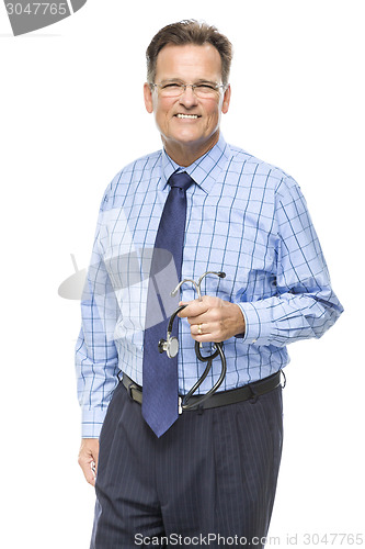 Image of Handsome Smiling Male Doctor with Stethoscope on White