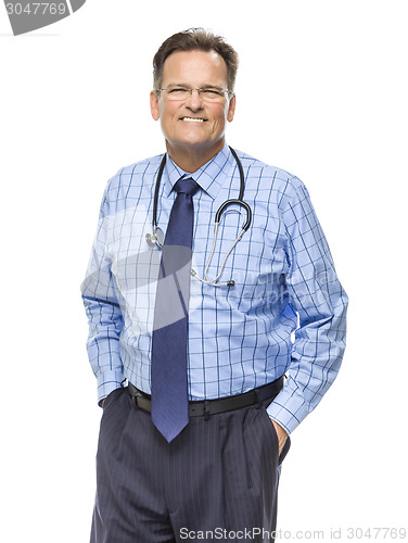 Image of Handsome Smiling Male Doctor with Stethoscope on White