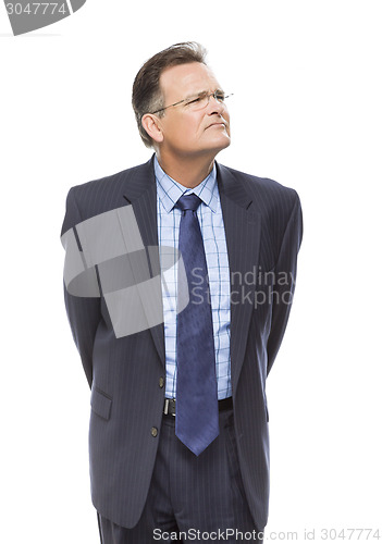 Image of Handsome Businessman Looking Up and Over Isolated on White