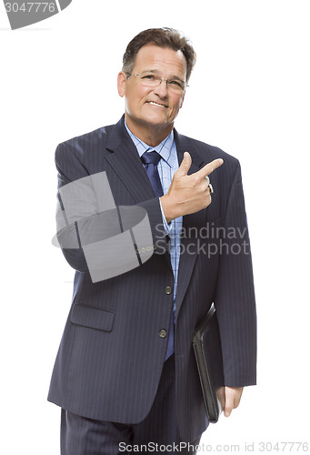 Image of Handsome Businessman Pointing to the Side Isolated on White