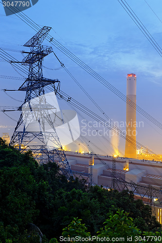 Image of coal power station and night blue sky 