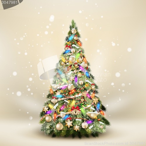 Image of Christmas fir tree on elegant beige. EPS 10