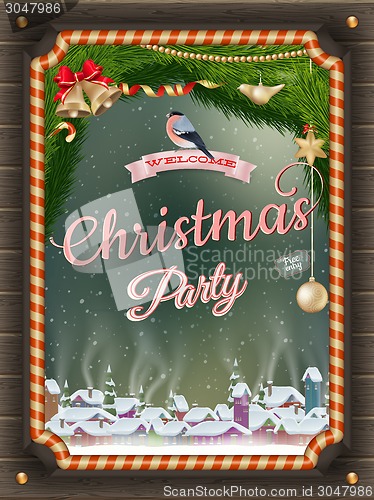 Image of Christmas Poster with village. EPS 10