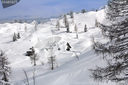 Image of Wooden house under snow