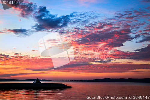 Image of Sunset city lake embankment 