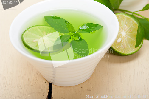 Image of mint infusion tea tisane with lime