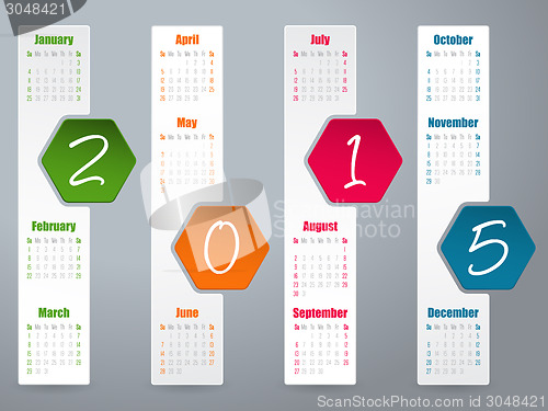 Image of 2015 hexagon calendar design for year 2015