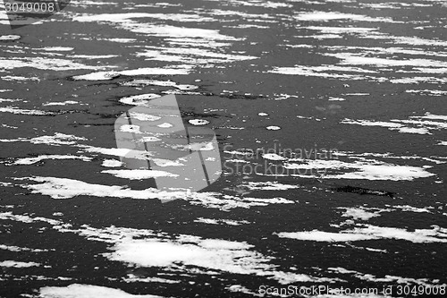 Image of Ice floating on the river in winter