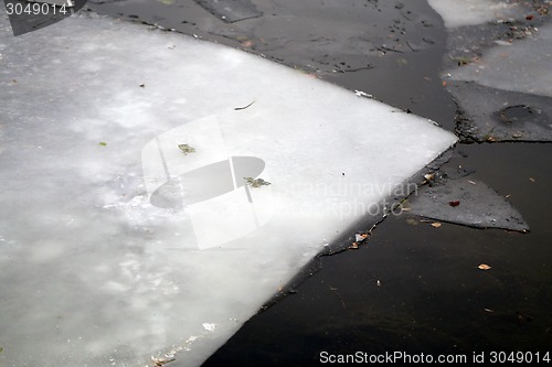 Image of Ice floating on the river in winter