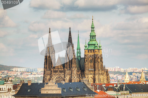 Image of Aerial view of Prague with St. Vitus Cathedral