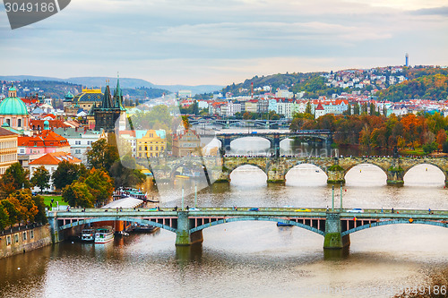 Image of Overview of old Prague with Charles bridge