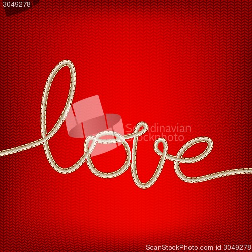 Image of Thread word - love made from yarn on red. EPS 10