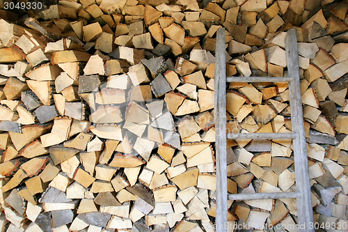 Image of Pile of firewood store in shed