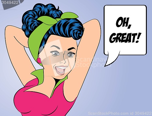 Image of cute retro woman in comics style with message