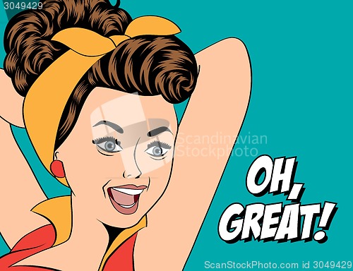 Image of cute retro woman in comics style with message