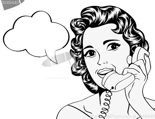 Image of cute retro woman in comics style with message