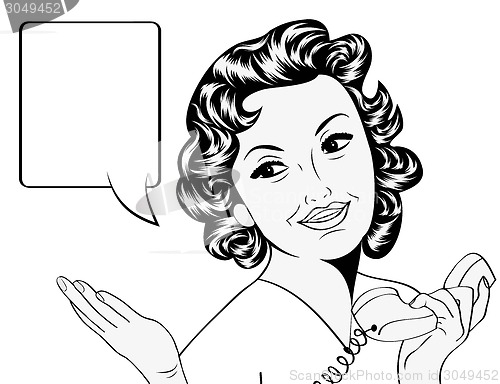 Image of cute retro woman in comics style with message