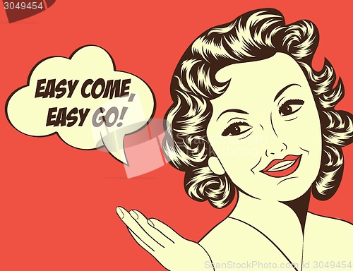 Image of cute retro woman in comics style with message