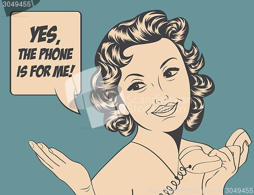 Image of cute retro woman in comics style with message