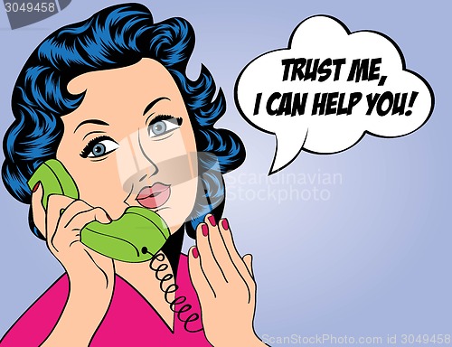 Image of cute retro woman in comics style with message