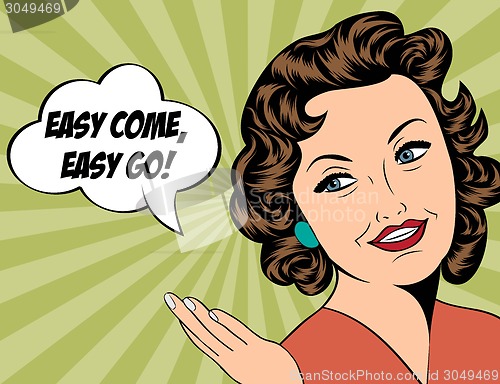 Image of cute retro woman in comics style with message