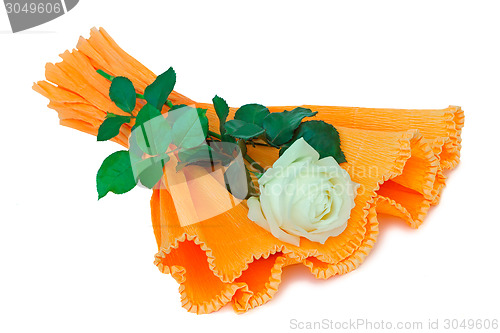 Image of Flower white rose with leaves on a white background.