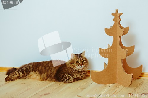 Image of Christmas Tree Made Of Cardboard. New Year