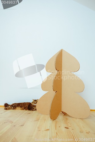 Image of Christmas Tree Made Of Cardboard. New Year