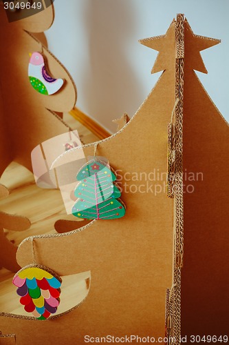 Image of Christmas Tree Made Of Cardboard. New Year