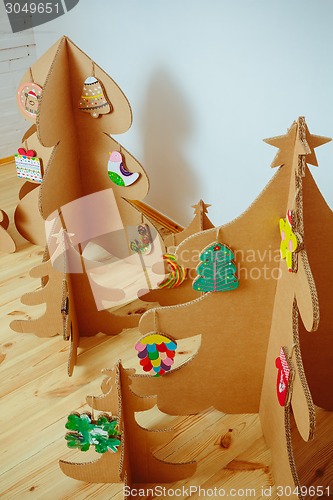 Image of Christmas Tree Made Of Cardboard. New Year