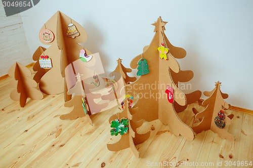 Image of Christmas Tree Made Of Cardboard. New Year