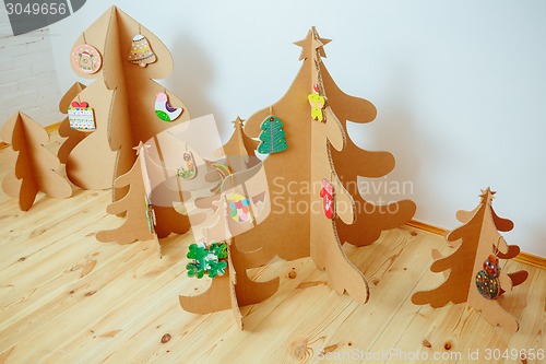 Image of Christmas Tree Made Of Cardboard. New Year