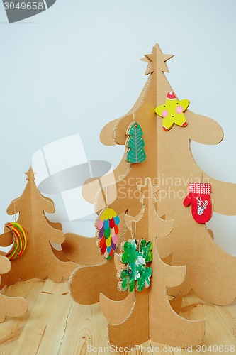 Image of Christmas Tree Made Of Cardboard. New Year