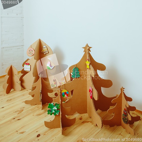 Image of Christmas Tree Made Of Cardboard. New Year