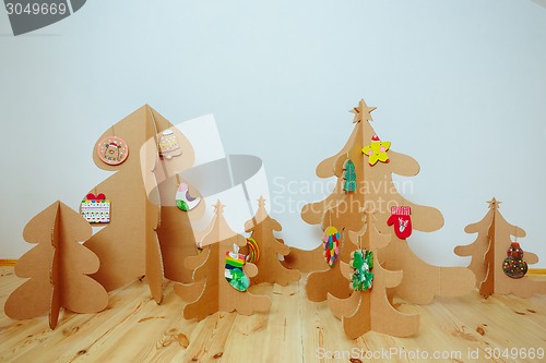 Image of Christmas Tree Made Of Cardboard. New Year