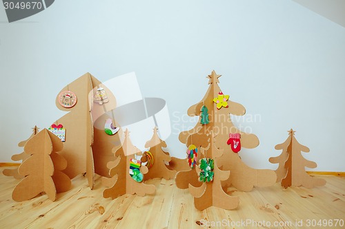 Image of Christmas Tree Made Of Cardboard. New Year