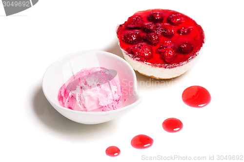 Image of Raspberry cheese cake and ice cream ball